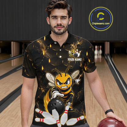 Custom Black & Gold Funny Bee Bowling Shirt for Men Polo & 1/4-Zip Bowling Team Jersey QZT1007