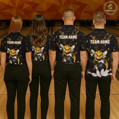 Custom Black & Gold Funny Bee Bowling Shirt for Men Polo & 1/4-Zip Bowling Team Jersey QZT1007