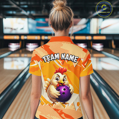 Custom Orange Funny Chicken Bowling Shirt for Women Bowling Team Jersey Polo & 1/4-Zip QZT1009