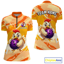 Load image into Gallery viewer, Custom Orange Funny Chicken Bowling Shirt for Women Bowling Team Jersey Polo &amp; 1/4-Zip QZT1009