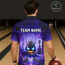 Load image into Gallery viewer, Person wearing a custom bowling shirt with a team name design in a bowling alley.