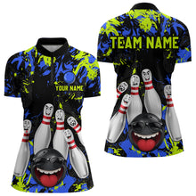 Load image into Gallery viewer, Green Blue Funny Bowling Team Shirt for Women Bowling League Jersey Polo &amp; 1/4 Zip Bowler Outfit QZT781