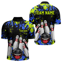 Load image into Gallery viewer, Green Blue Funny Bowling Team Shirt for Men Bowling League Jersey Polo &amp; 1/4 Zip Bowler Outfit QZT781