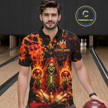Load image into Gallery viewer, Custom Flame Skeleton Bowling Shirt for Men Bowling Jersey Polo &amp; Quarter-Zip Bowling Outfit QZT1011