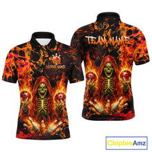 Load image into Gallery viewer, Custom Flame Skeleton Bowling Shirt for Men Bowling Jersey Polo &amp; Quarter-Zip Bowling Outfit QZT1011