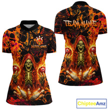 Load image into Gallery viewer, Custom Flame Skeleton Bowling Shirt for Women Bowling Jersey Polo &amp; 1/4-Zip Bowling Outfit QZT1011