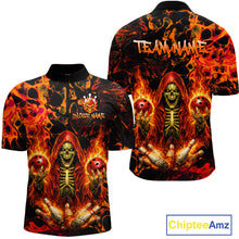 Load image into Gallery viewer, Custom Flame Skeleton Bowling Shirt for Men Bowling Jersey Polo &amp; Quarter-Zip Bowling Outfit QZT1011