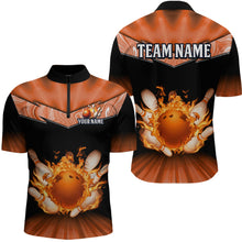 Load image into Gallery viewer, Orange Flame Bowling Team Shirt Customized Polo &amp; Quarter-Zip Bowling Team Jersey for Men QZT838