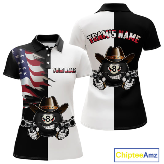 Custom American Flag Funny 8 Ball Billiard Shirts for Women Billiard League Jersey Pool Shirts BHT11