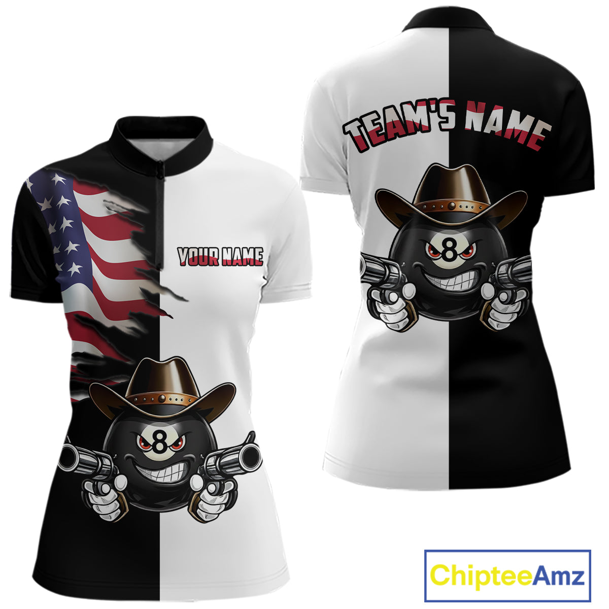 Custom American Flag Funny 8 Ball Billiard Shirts for Women Billiard League Jersey Pool Shirts BHT11