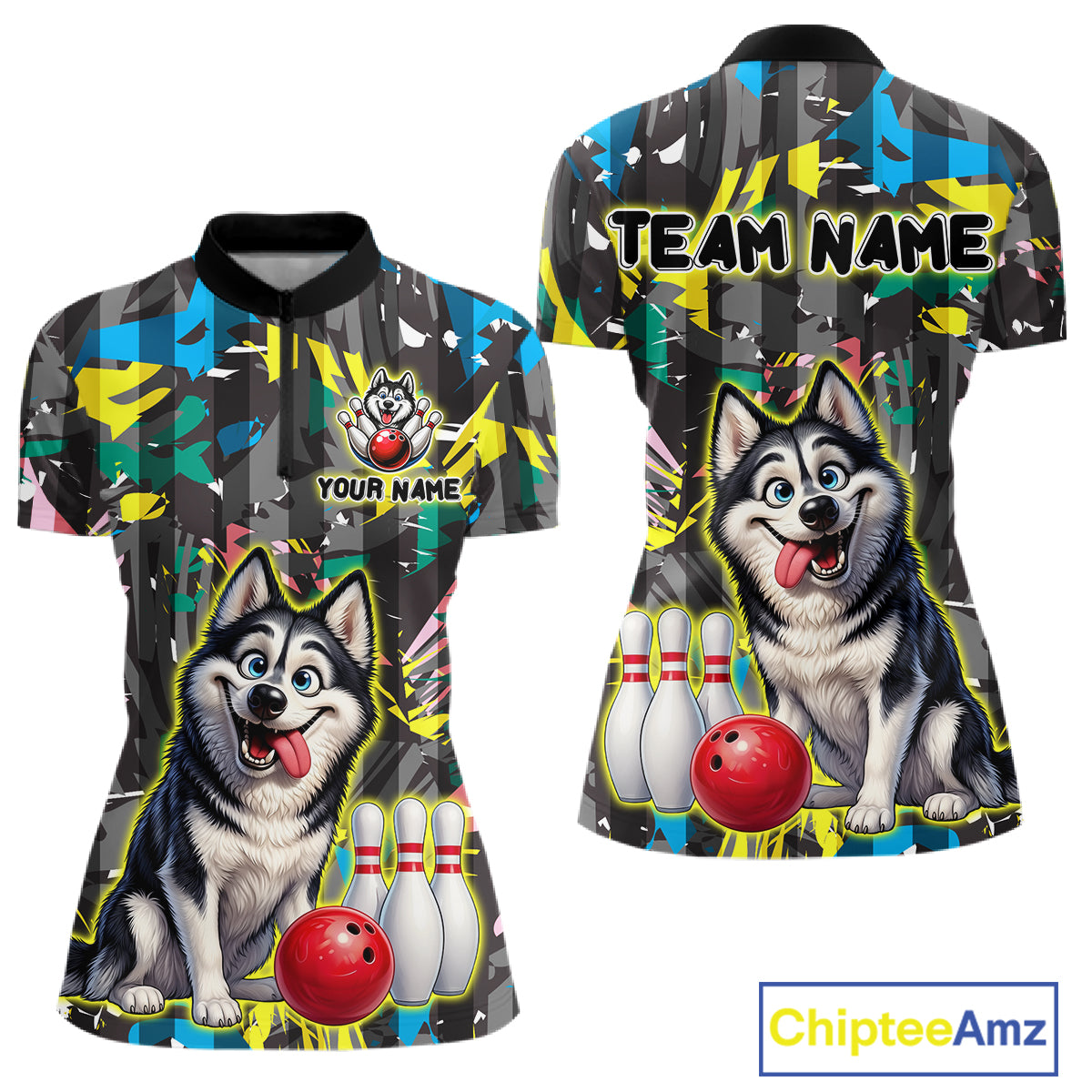 Funny Husky Bowling Shirt for Women Custom Bowling Team Jersey Polo & Quarter-Zip QZT971