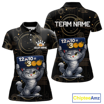 Custom Funny Cat Bowling Math Shirt Polo & 1/4-Zip Bowling League Jersey Bowling Outfit for Women QZT927