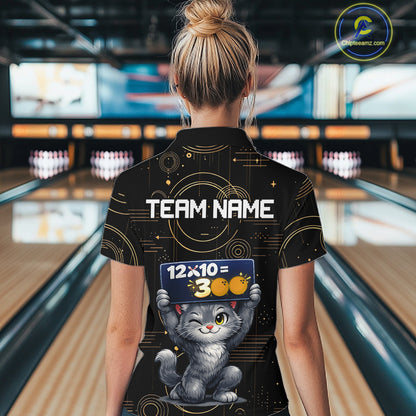 Custom Funny Cat Bowling Math Shirt Polo & 1/4-Zip Bowling League Jersey Bowling Outfit for Women QZT927