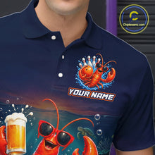 Load image into Gallery viewer, Navy blue polo shirt with a colorful lobster design and 'Your Name' text on a dark background.