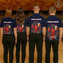 Load image into Gallery viewer, Four people wearing bowling shirts with a lobster design and 'Team Name' text on a bowling alley.