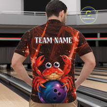 Load image into Gallery viewer, Person wearing a bowling shirt with a red crab and bowling ball design, standing in a bowling alley.