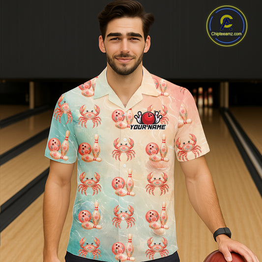Custom Floral Crab Bowling Hawaiian Shirts for Men Women Bowling Team Jersey QZT1071
