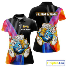 Load image into Gallery viewer, Colorful bowling-themed polo shirt with cartoon characters and 'Team Name' text on a white background.