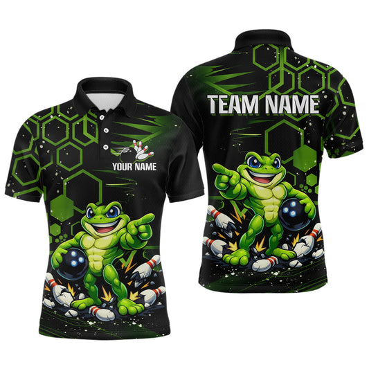 Custom Funny Green Frog Bowling Team Jersey Ugly Bowling Shirt for Men Polo & Quarter-Zip QZT844