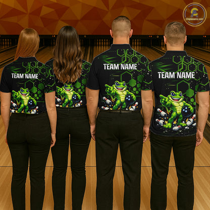 Custom Funny Green Frog Bowling Team Jersey Ugly Bowling Shirt for Women Polo & 1/4-Zip QZT844