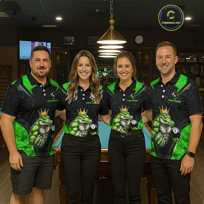 Funny Green Crocodile Billiard Team Shirt for Women Custom 8 Ball Pool Billiard Jersey Polo & 1/4-Zip BHT18