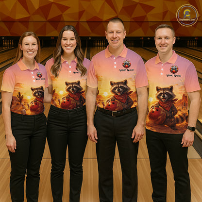 Custom Sunset Raccoon Bowling Team Shirt for Men Bowling Jesey Polo & Quarter-Zip Bowling Outfit QZT977