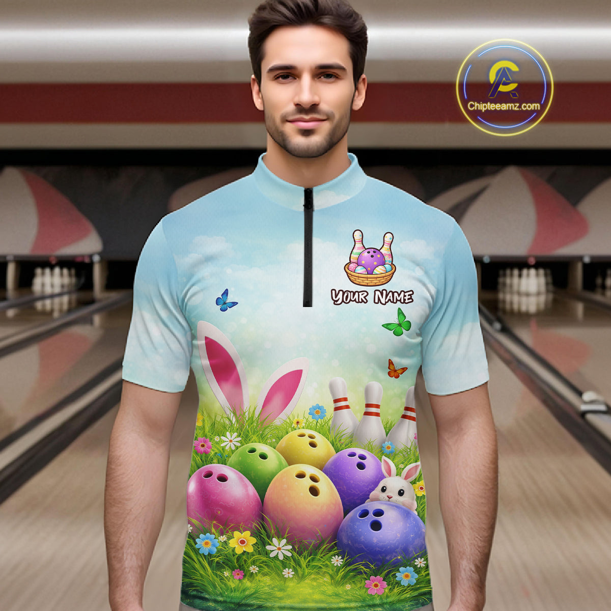 Funny Easter Bowling Shirt Custom Bowling Team Jersey for Men Bowling Outfit Polo & 1/4 Zip QZT979