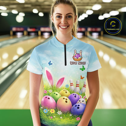 Funny Easter Bowling Shirt Custom Bowling Team Jersey for Women Polo & 1/4 Zip QZT979