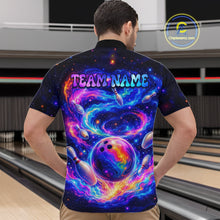 Load image into Gallery viewer, Person wearing a colorful bowling shirt with 'TEAM NAME' text in a bowling alley.