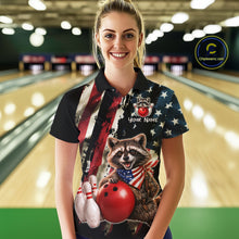 Load image into Gallery viewer, Custom American Flag Raccoon Bowling Shirts for Women Patriotic Bowling League Jersey Outfit QZT1128