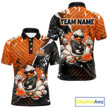 Load image into Gallery viewer, Custom Orange Funny Duck Bowling Team Shirt for Men Bowling League Jersey Polo &amp; Quarter-Zip QZT895