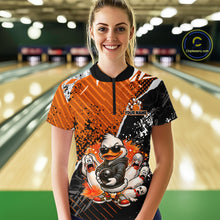 Load image into Gallery viewer, Custom Orange Funny Duck Bowling Team Shirt for Women Bowling League Jersey Polo &amp; Quarter-Zip QZT895