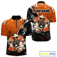 Load image into Gallery viewer, Custom Orange Funny Duck Bowling Team Shirt for Men Bowling League Jersey Polo &amp; Quarter-Zip QZT895