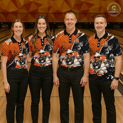 Custom Orange Funny Duck Bowling Team Shirt for Men Bowling League Jersey Polo & Quarter-Zip QZT895