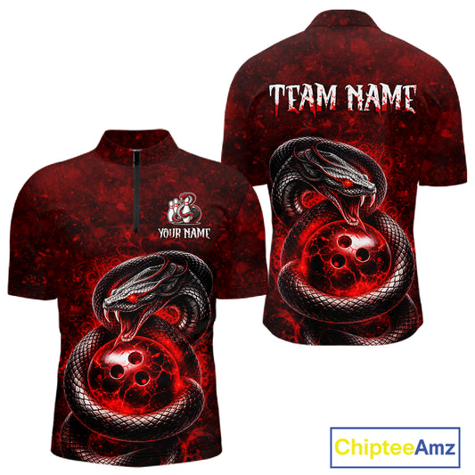 Red Snake Bowling Shirt for Men Personalized Bowling Team Jersey Polo & Quarter-Zip QZT934