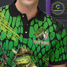 Load image into Gallery viewer, Funny Green Cowboy Alliagator Bowling Shirt for Men Custom Bowling Team Jersey Polo &amp; 1/4-Zip Bowling Outfit QZT1012