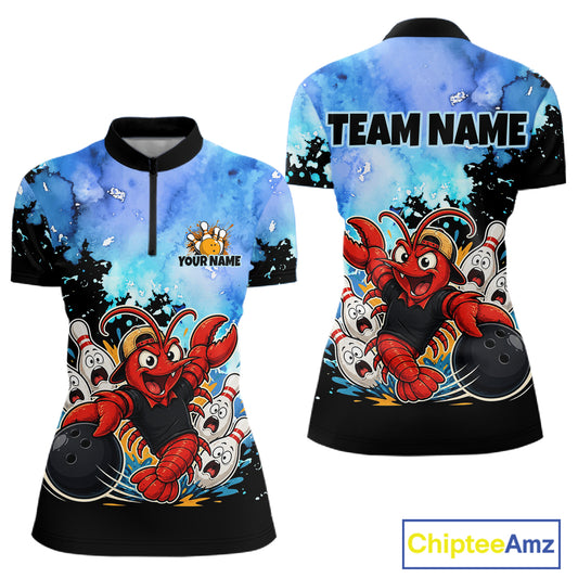 Custom Funny Crawfish Bowling Team Jersey for Women Bowling Shirt Polo & 1/4 Zip QZT1015