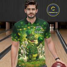 Load image into Gallery viewer, Custom Green Funny Alligator Bowling Shirt Samrock Pattern Bowling St. Patrick's Day for Men QZT935