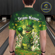 Load image into Gallery viewer, Custom Green Funny Alligator Bowling Shirt Samrock Pattern Bowling St. Patrick's Day for Men QZT935