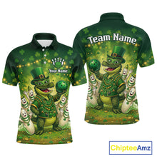Load image into Gallery viewer, Custom Green Funny Alligator Bowling Shirt Samrock Pattern Bowling St. Patrick's Day for Men QZT935