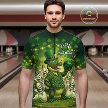 Load image into Gallery viewer, Custom Green Funny Alligator Bowling Shirt Samrock Pattern Bowling St. Patrick's Day for Men QZT935