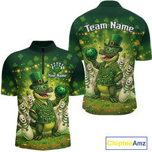 Load image into Gallery viewer, Custom Green Funny Alligator Bowling Shirt Samrock Pattern Bowling St. Patrick's Day for Men QZT935
