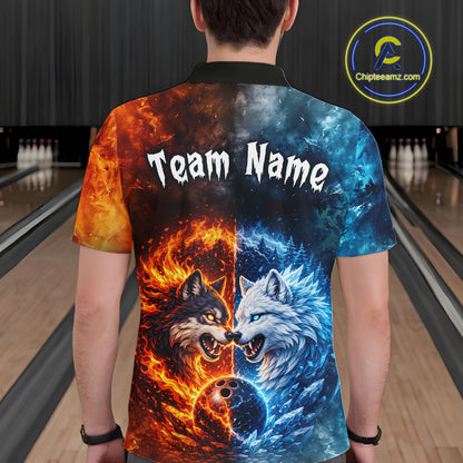 Fire and Ice Wolf Bowling Team Shirt Custom Bowling League Jersey for Men Bowling Polo & 1/4-Zip QZT937