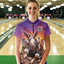 Load image into Gallery viewer, Custom Sunset Funny Gull Team Bowling Shirt for Women Bowling League Jersey Polo &amp; Quarter-Zip QZT1017