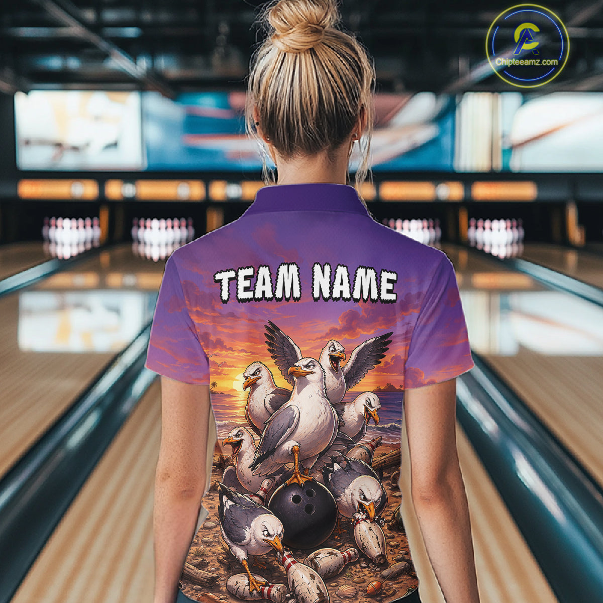 Custom Sunset Funny Gull Team Bowling Shirt for Women Bowling League Jersey Polo & Quarter-Zip QZT1017