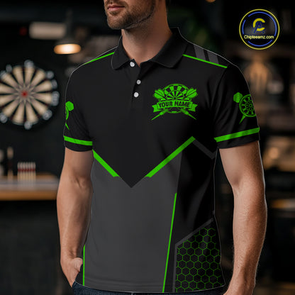Personalized Green Dart Team Shirt for Men Custom Dart Jersey Polo & 1/4-Zip Dartboard Outfit DHT16