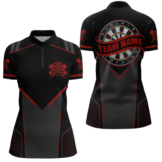 Personalized Red Dart Team Shirt for Women Custom Dart Jersey Polo & 1/4-Zip Dartboard Outfit DHT16