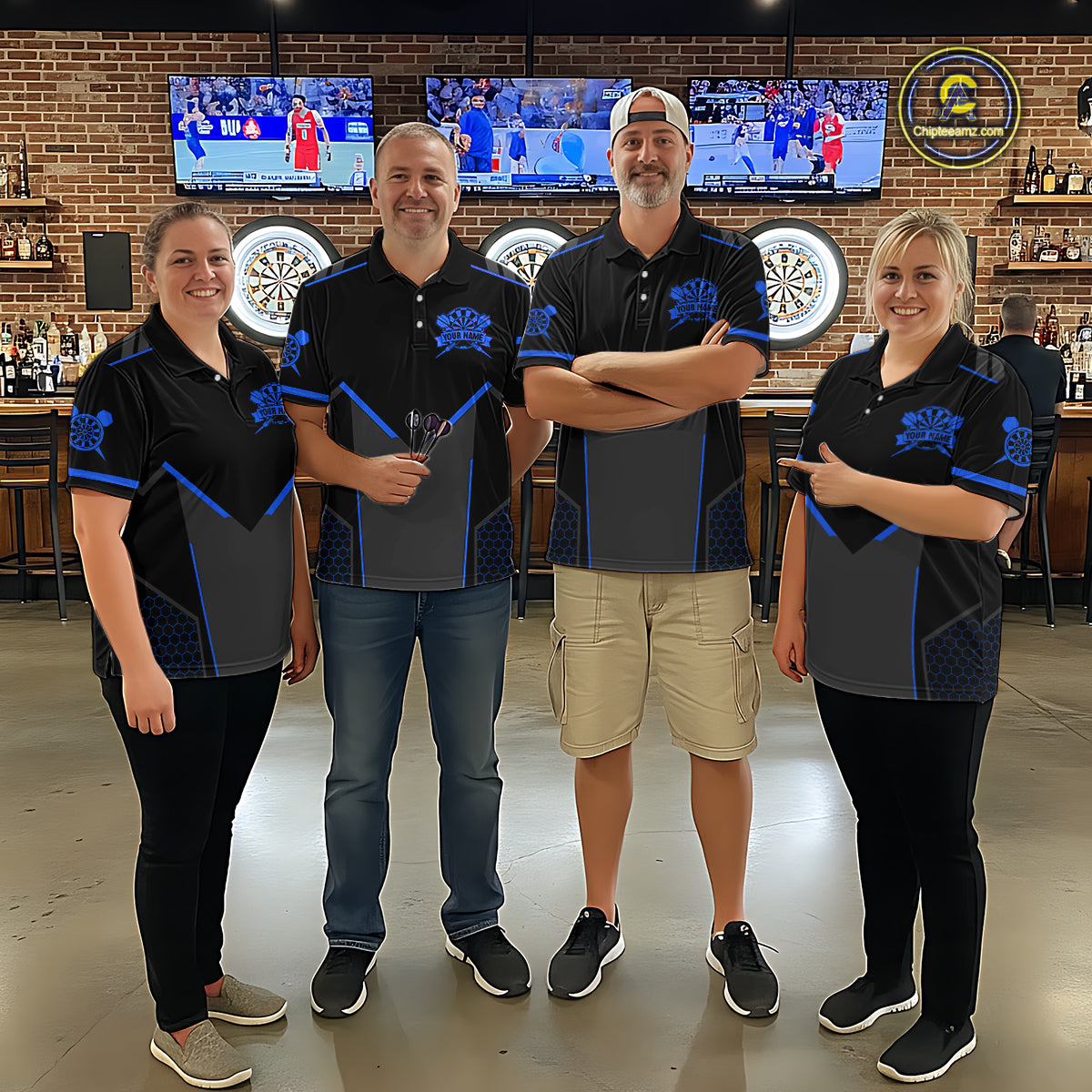 Personalized Blue Dart Team Shirt for Women Custom Dart Jersey Polo & 1/4-Zip Dartboard Outfit DHT16