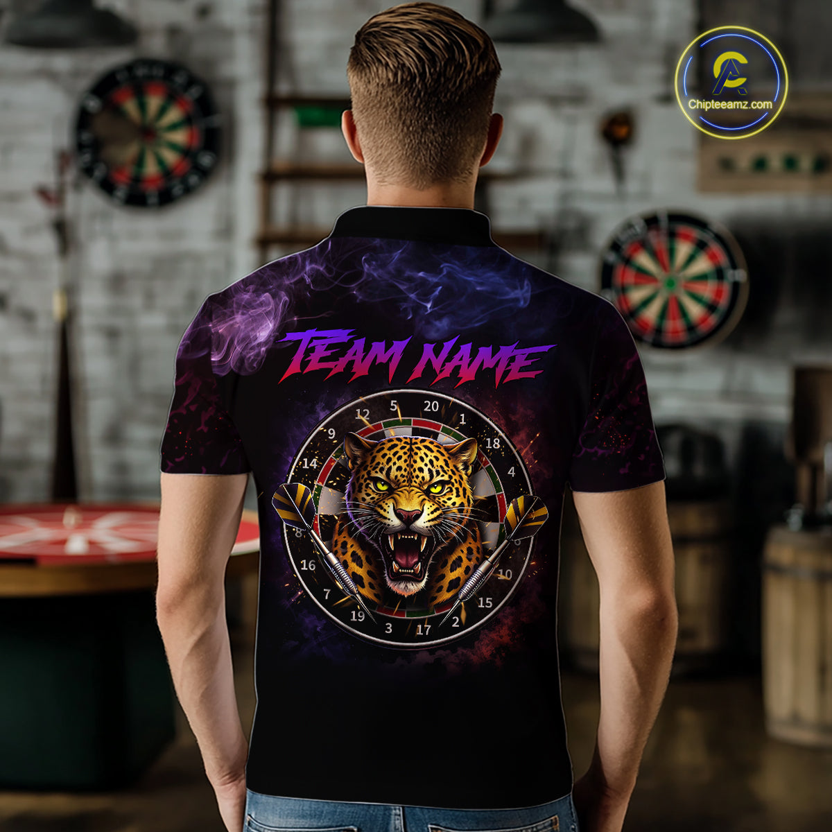 Custom Leopard Dart Shirts for Men Dart Team Jersey Polo & Quarter-Zip Dartboard Shirt Outfit DHT18