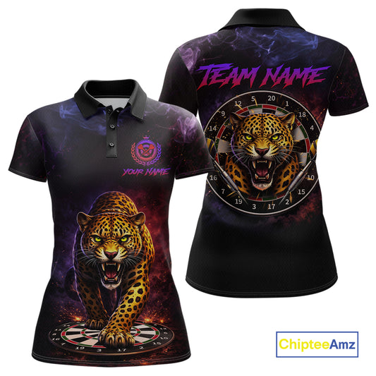 Custom Leopard Dart Shirts for Women Dart Team Jersey Polo & Quarter-Zip Dartboard Shirt Outfit DHT18